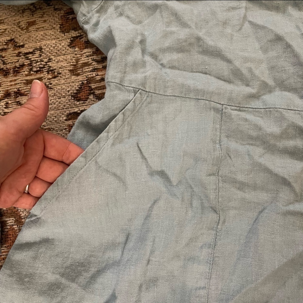 Flax Blue Drawstring Button Down Linen Blouse - image 6